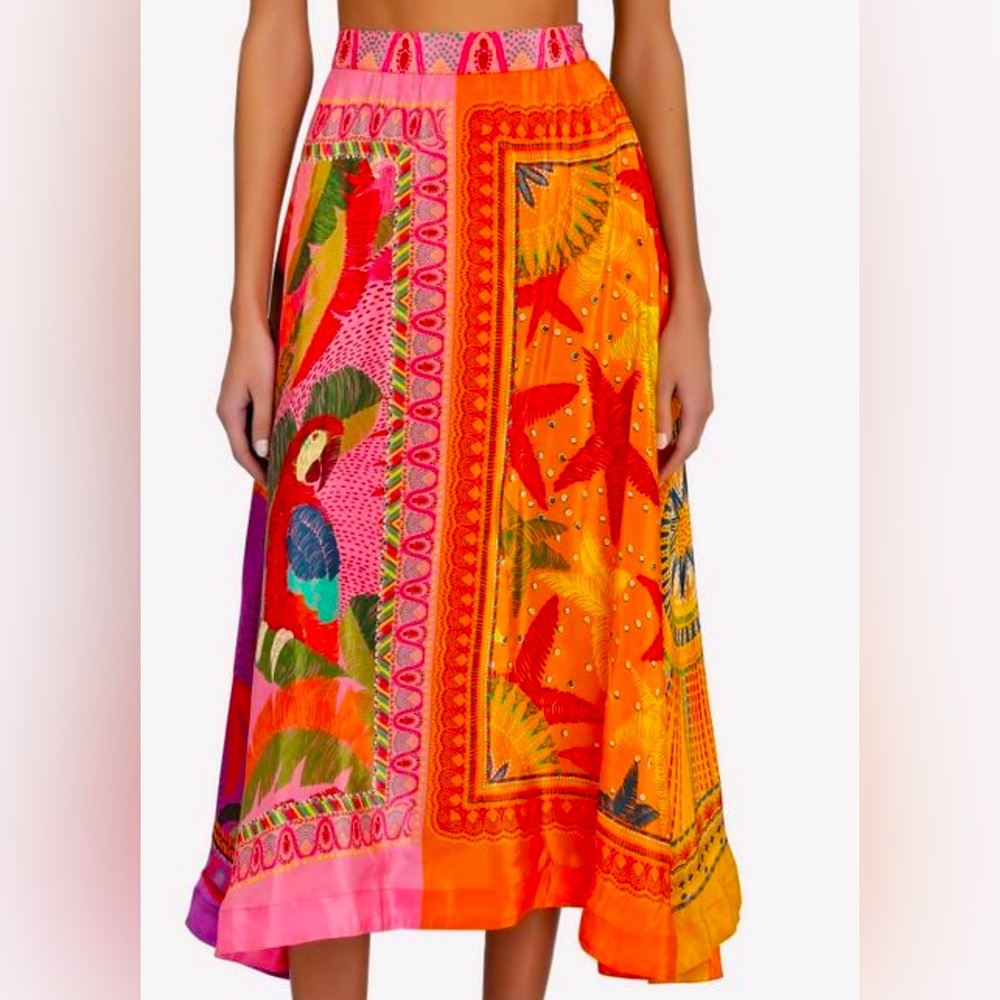 NEW FARM RIO Mixed Scarves Midi Skirt In Multicolor Size Medium - Picture 1 of 16